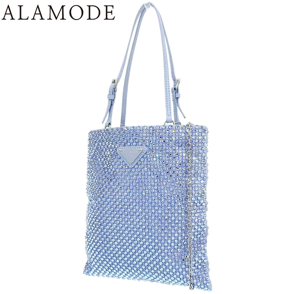 Prada Triangle Bag Satin Crystal Celeste 2Way Crossbody Bag Blue